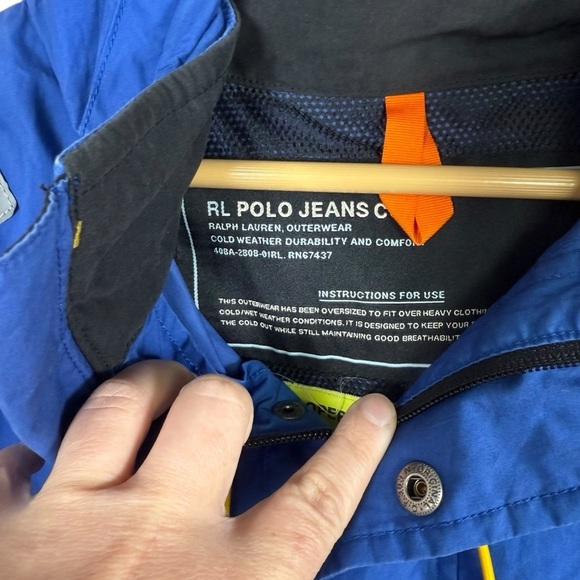 VINTAGE RARE 90s RL Polo Jeans Ripstop Nylon Hooded Vest Blue XL - Picture 6 of 10